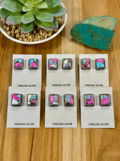 Cotton Candy Square Sterling Silver Stud Earrings