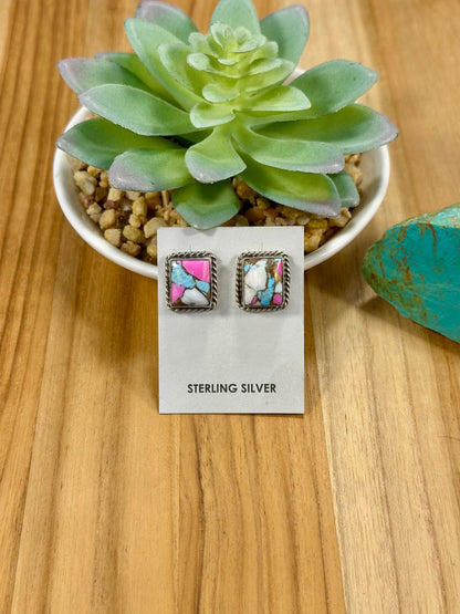 Cotton Candy Square Sterling Silver Stud Earrings