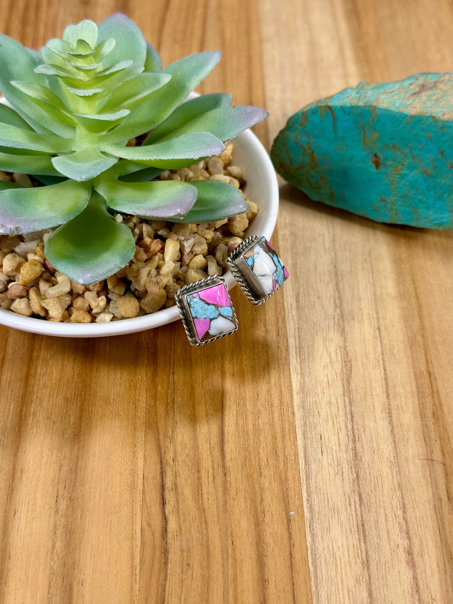 Cotton Candy Square Sterling Silver Stud Earrings