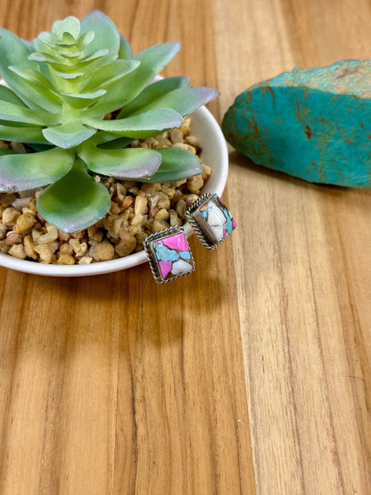 Cotton Candy Square Sterling Silver Stud Earrings