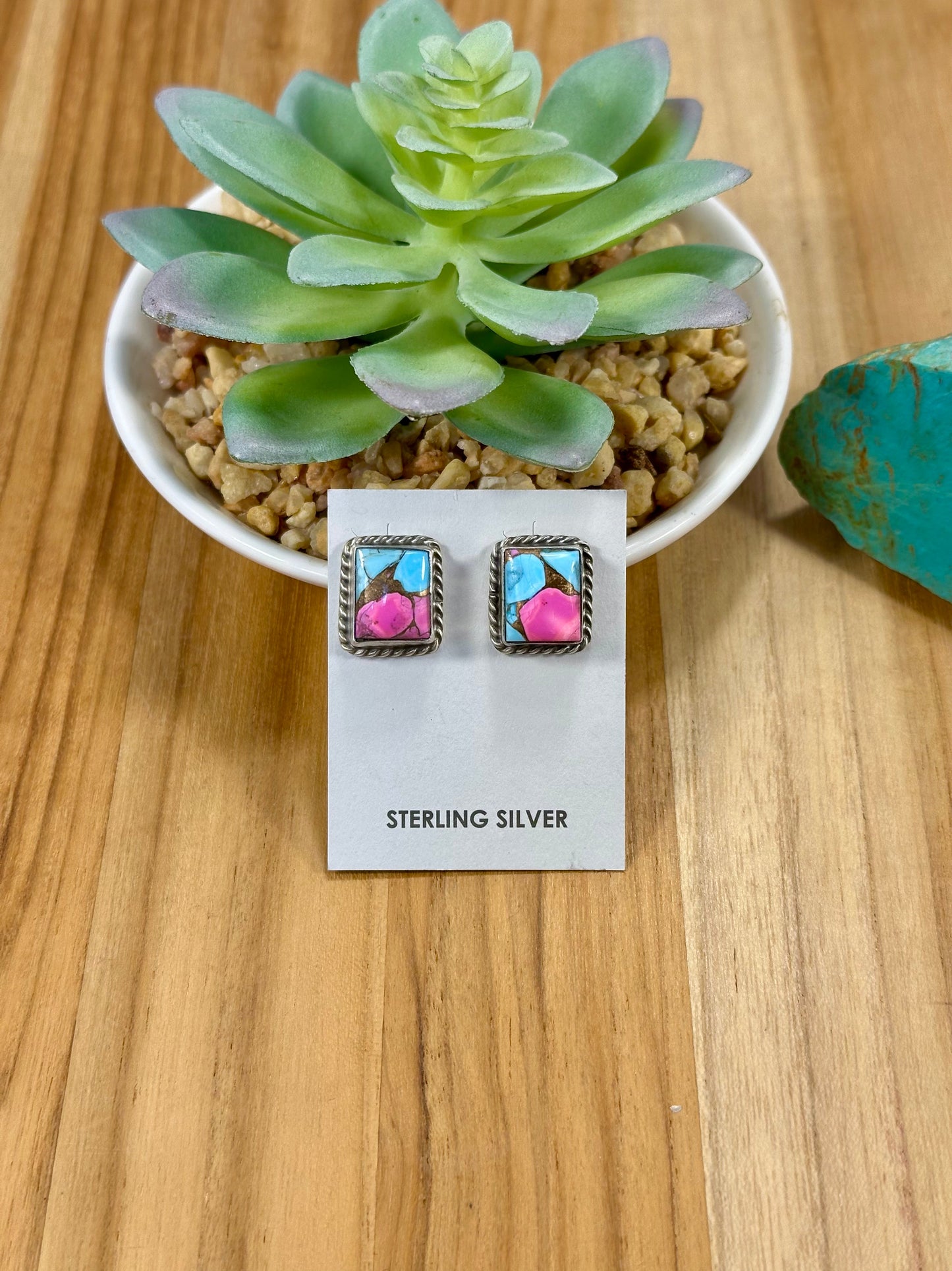 Cotton Candy Square Sterling Silver Stud Earrings
