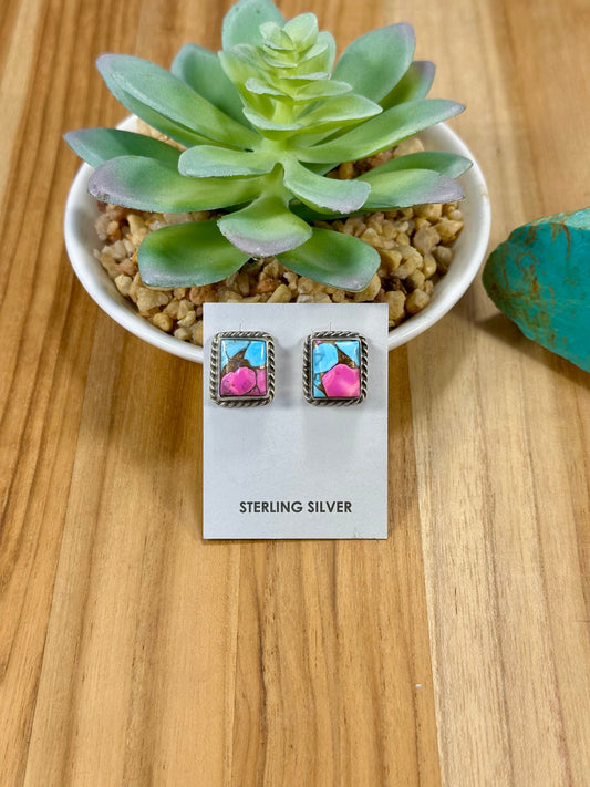 Cotton Candy Square Sterling Silver Stud Earrings