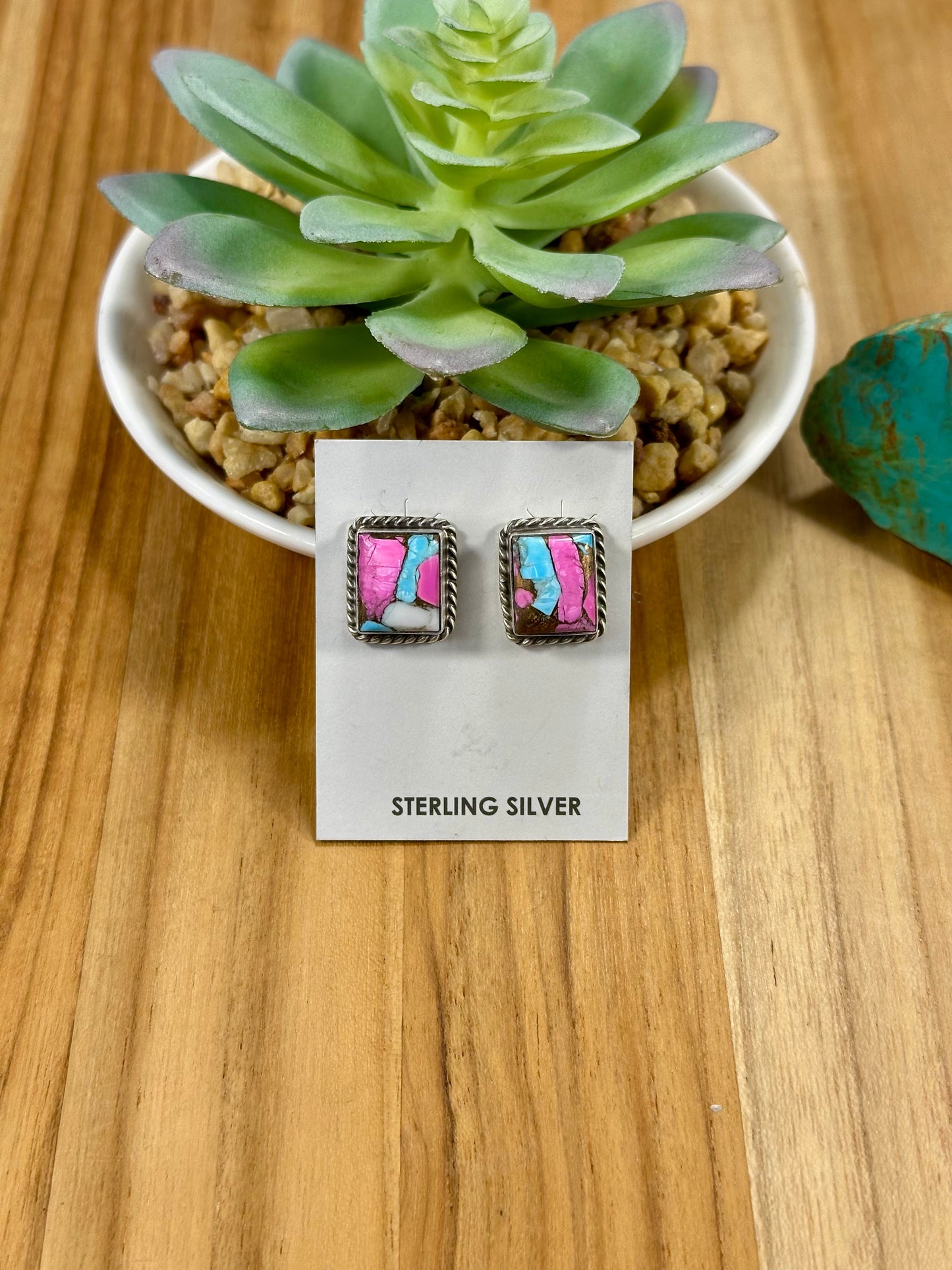 Cotton Candy Square Sterling Silver Stud Earrings