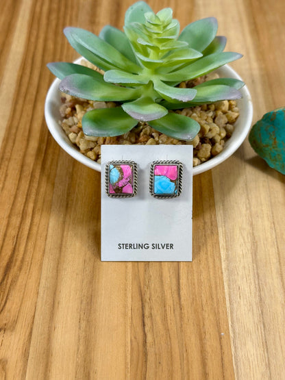 Cotton Candy Square Sterling Silver Stud Earrings