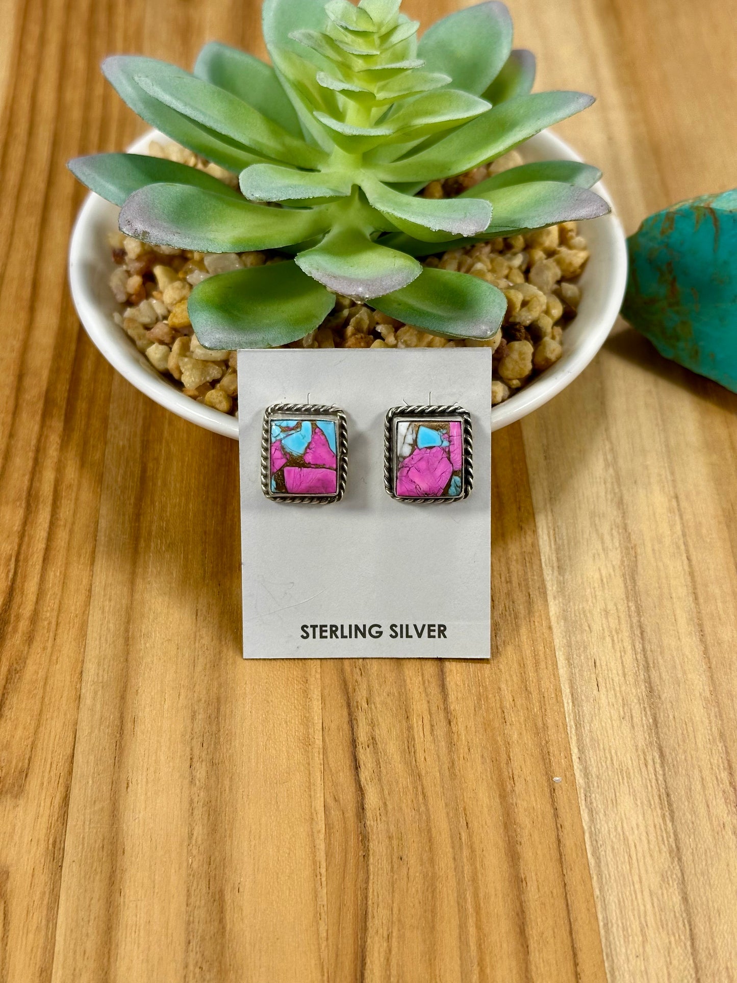 Cotton Candy Square Sterling Silver Stud Earrings