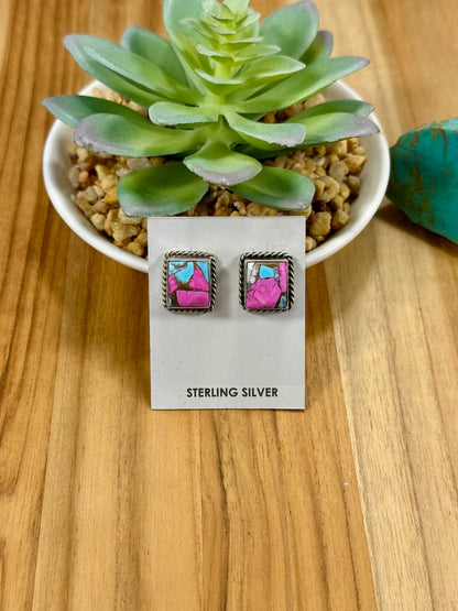 Cotton Candy Square Sterling Silver Stud Earrings