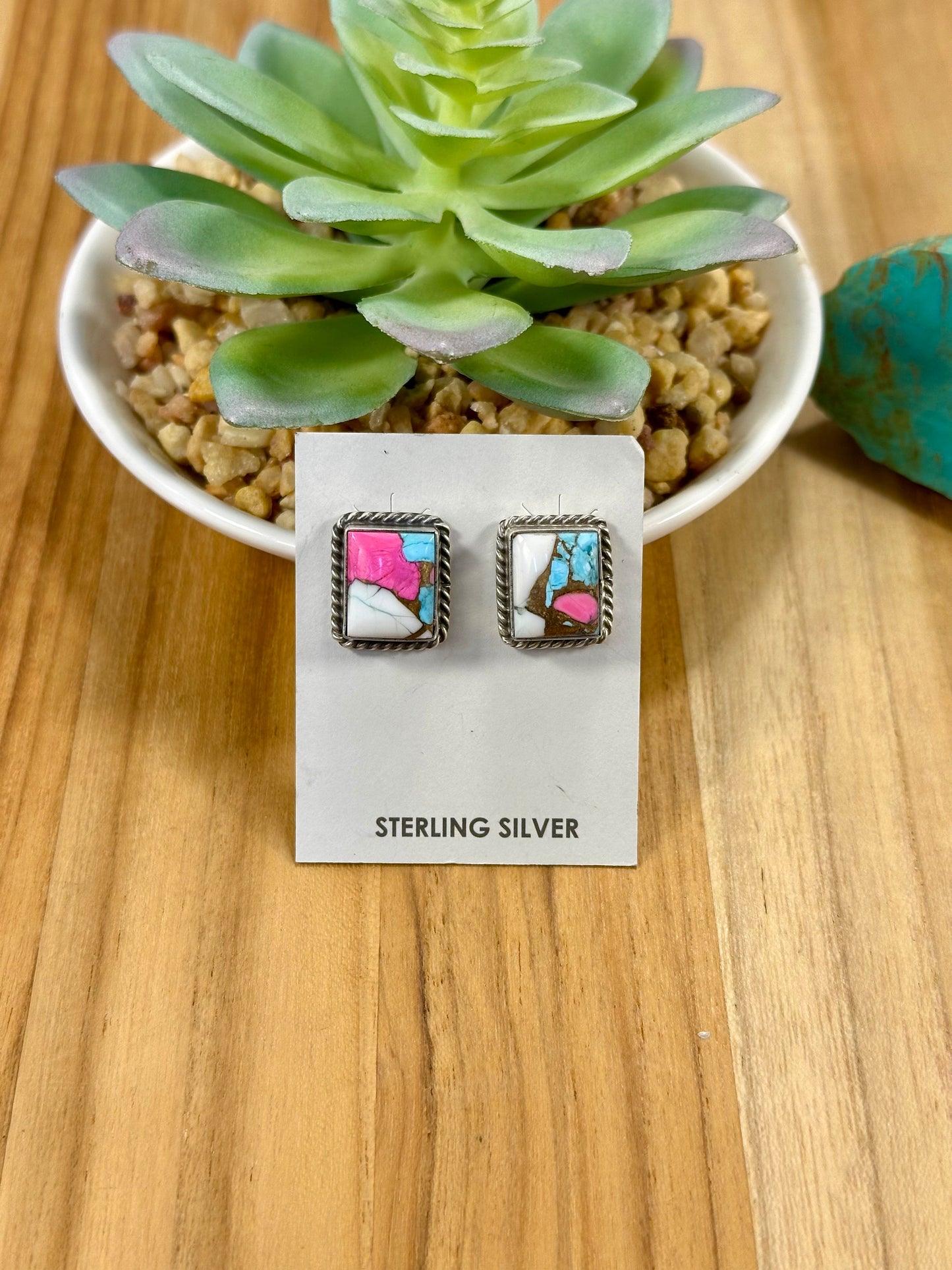 Cotton Candy Square Sterling Silver Stud Earrings