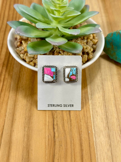 Cotton Candy Square Sterling Silver Stud Earrings