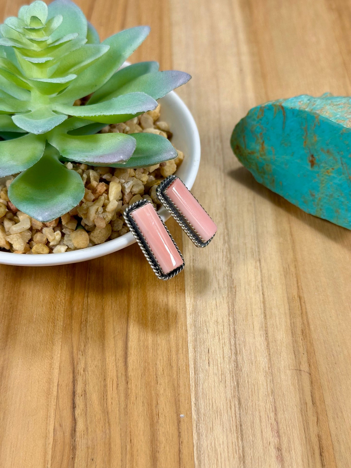 Pink Conch Bar Sterling Silver Stud Earrings
