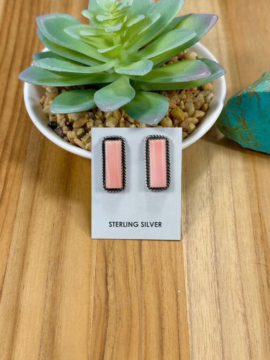 Pink Conch Bar Sterling Silver Stud Earrings
