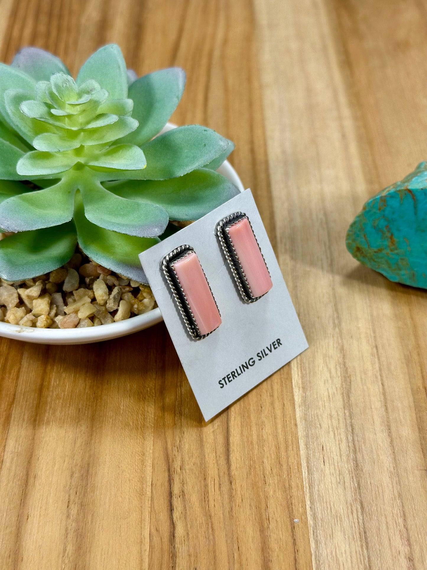 Pink Conch Bar Sterling Silver Stud Earrings