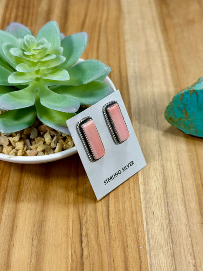Pink Conch Bar Sterling Silver Stud Earrings