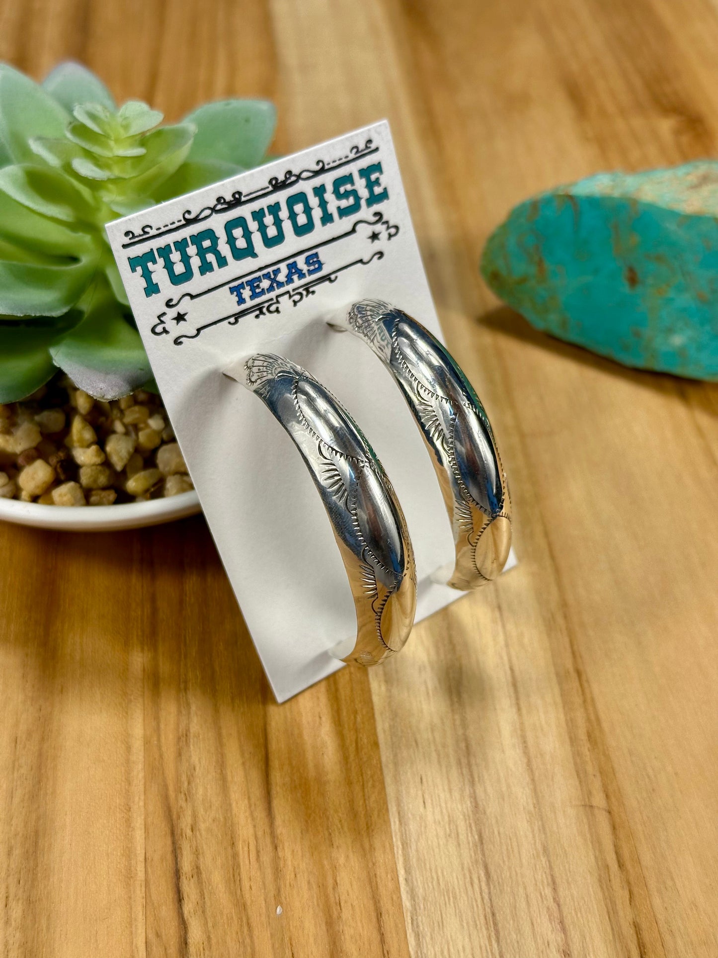 Sterling Silver Stamped Hoop Earrings