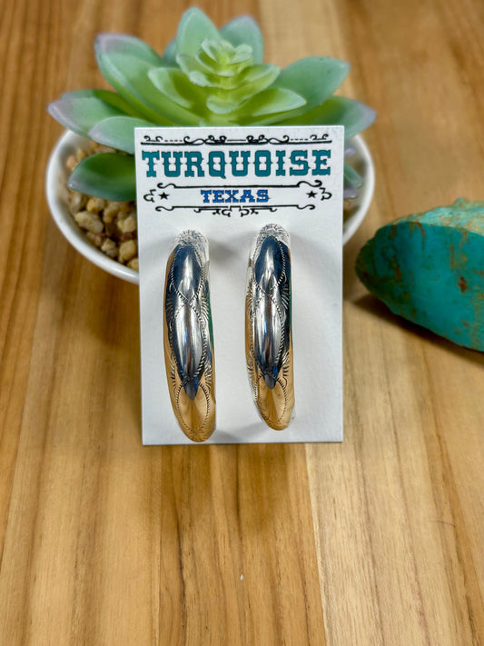Sterling Silver Stamped Hoop Earrings