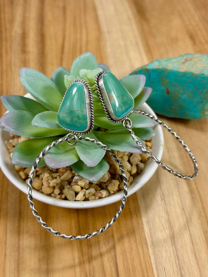 Kingman Turquoise Triangle & Sterling Silver Dangle Hoop Earrings