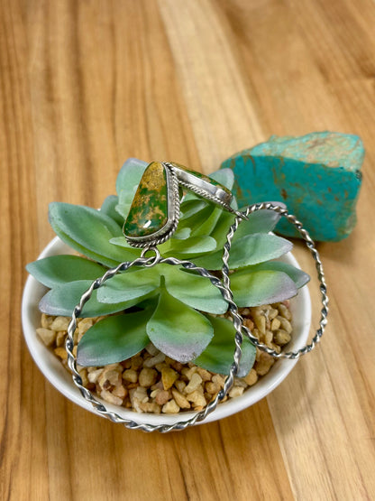 Kingman Turquoise Triangle & Sterling Silver Dangle Hoop Earrings