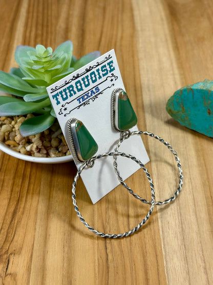 Kingman Turquoise Triangle & Sterling Silver Dangle Hoop Earrings
