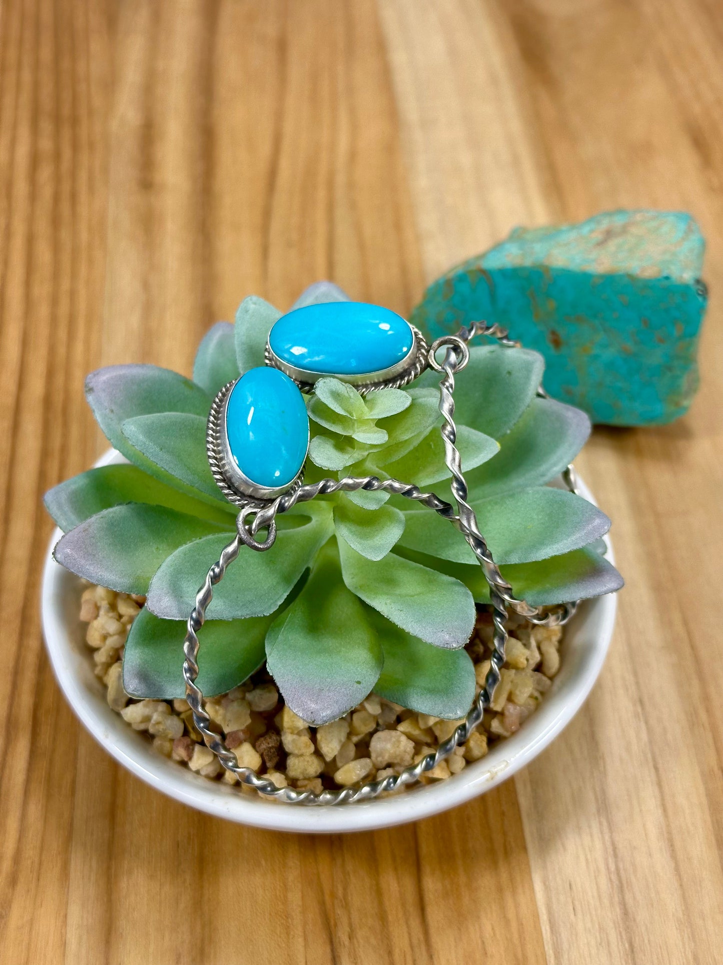 Kingman Turquoise Oval & Sterling Silver Dangle Hoop Earrings