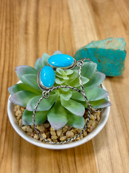 Kingman Turquoise Oval & Sterling Silver Dangle Hoop Earrings