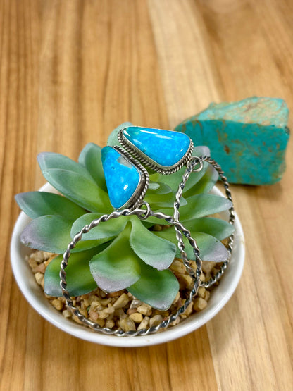 Kingman Turquoise Triangle & Sterling Silver Dangle Hoop Earrings