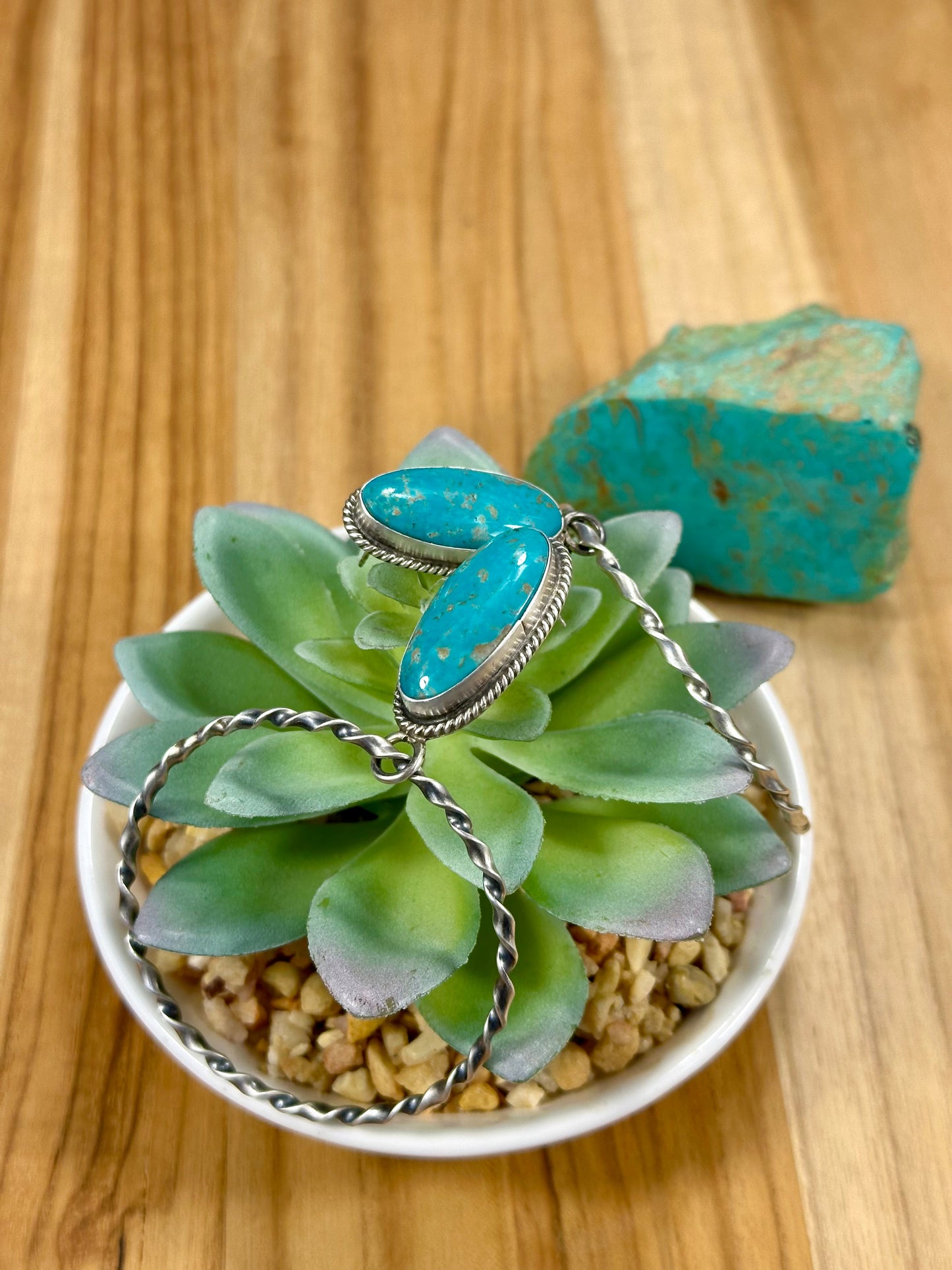 Kingman Turquoise Oval & Sterling Silver Dangle Hoop Earrings