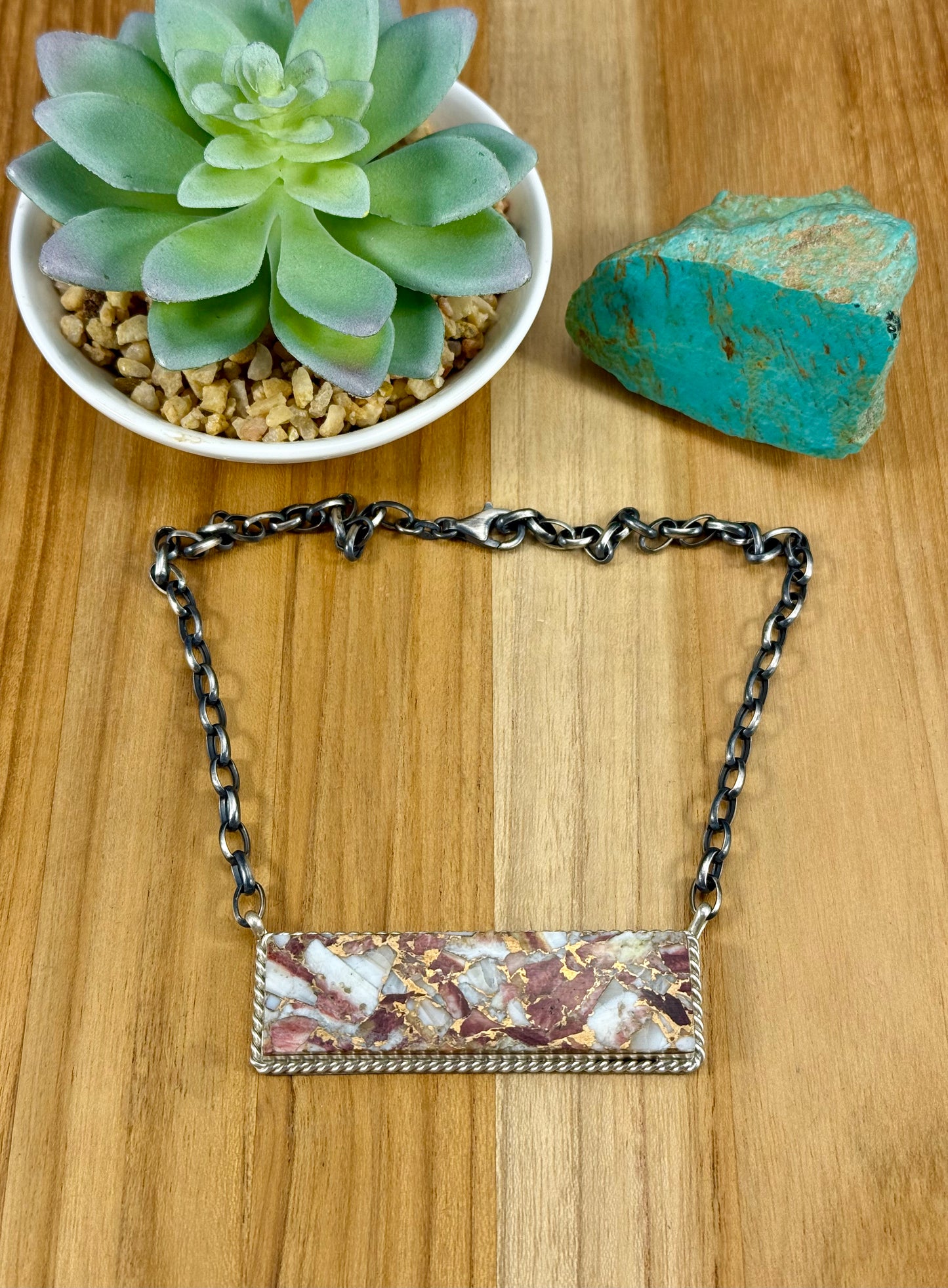 Spiny Bronze Sterling Bar Necklace