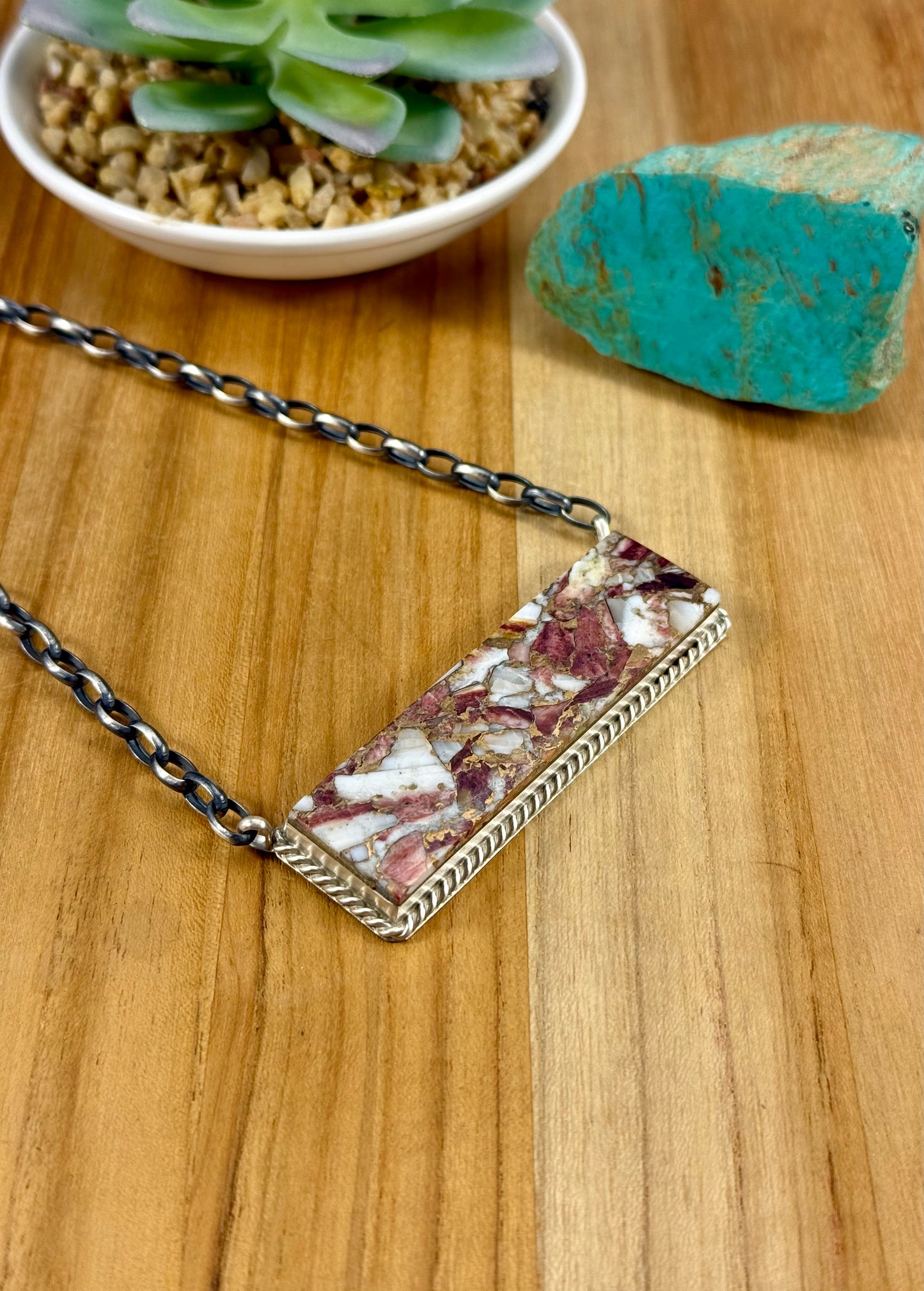 Spiny Bronze Sterling Bar Necklace