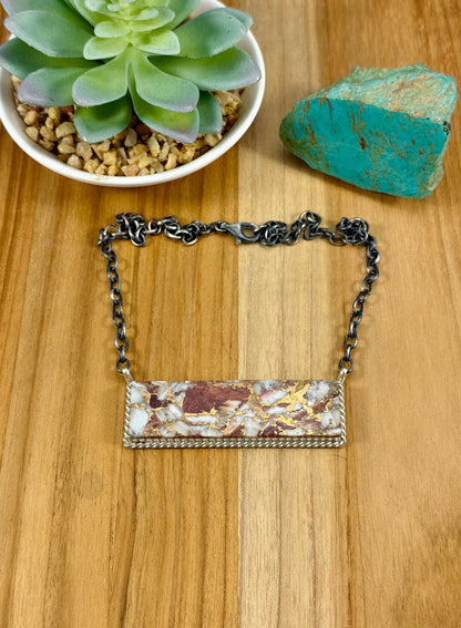 Spiny Bronze Sterling Bar Necklace