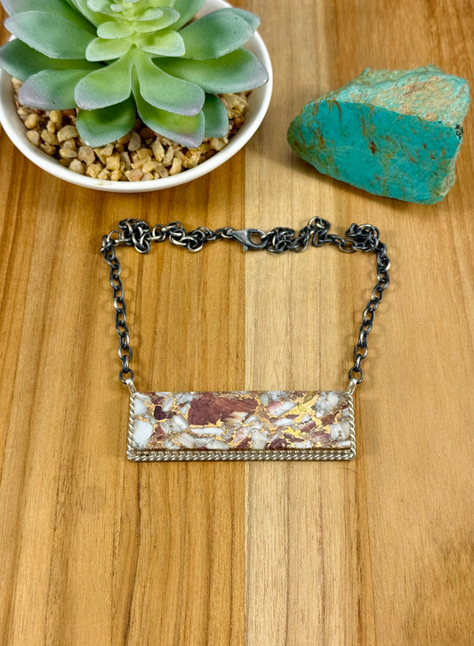 Spiny Bronze Sterling Bar Necklace