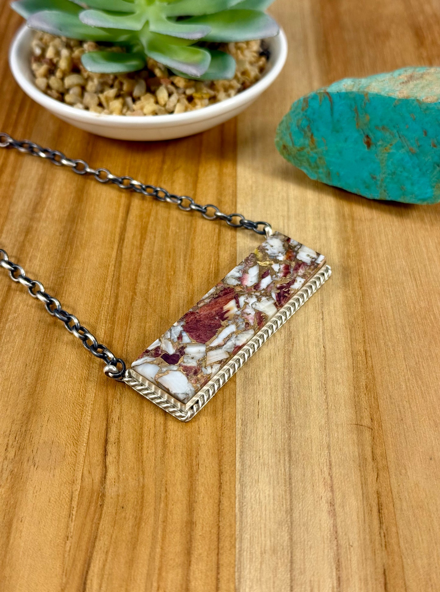 Spiny Bronze Sterling Bar Necklace