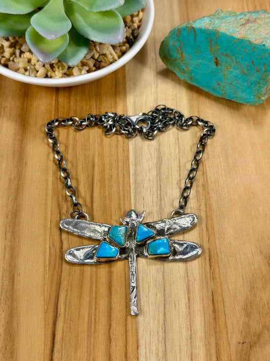 Kingman Turquoise & Sterling Silver Dragonfly Necklace