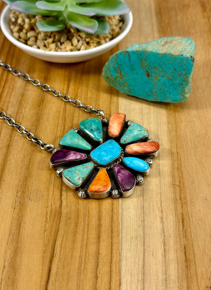 Multi Color Stone Cluster Necklace