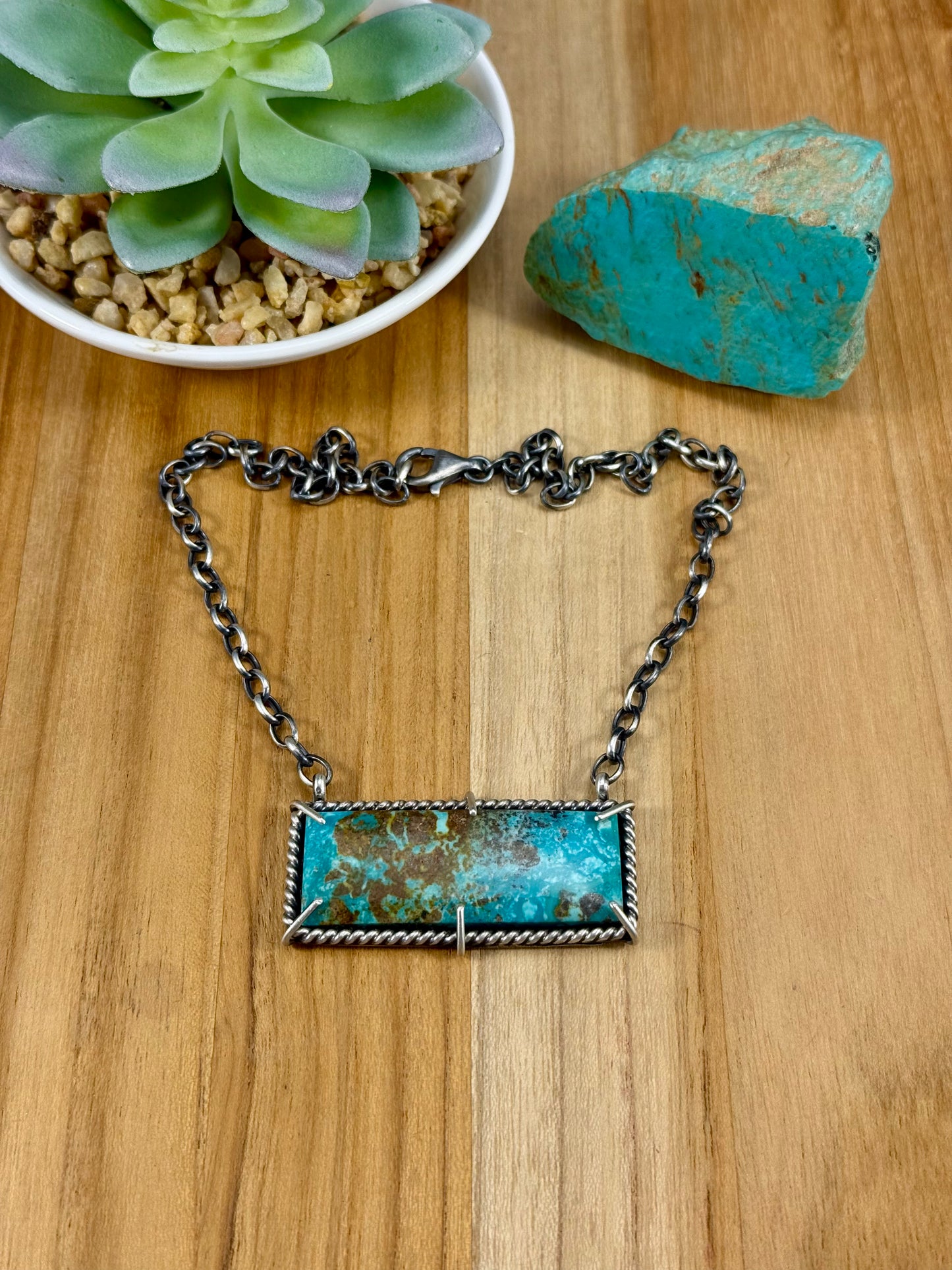 Kingman Turquoise Waterproof Bar Necklace