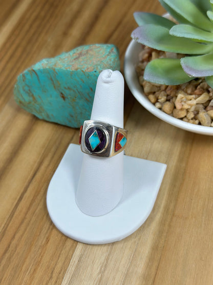 Unisex Multi Stone Inlay Ring