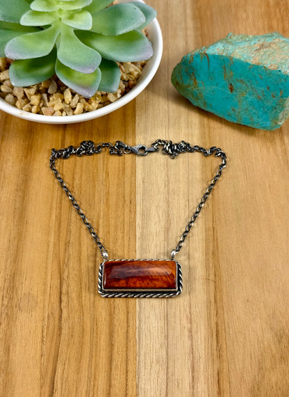 Orange Spiny Sterling Bar Necklace