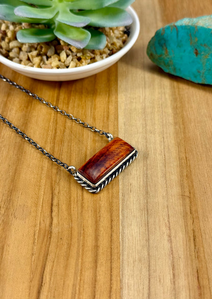 Orange Spiny Sterling Bar Necklace
