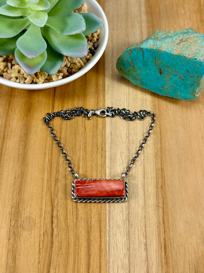 Red Spiny Sterling Bar Necklace