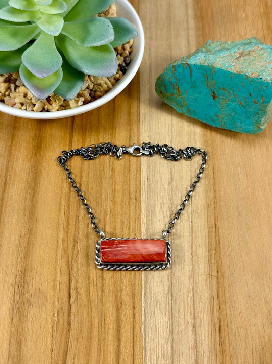 Red Spiny Sterling Bar Necklace