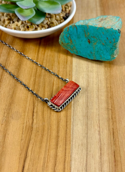 Red Spiny Sterling Bar Necklace