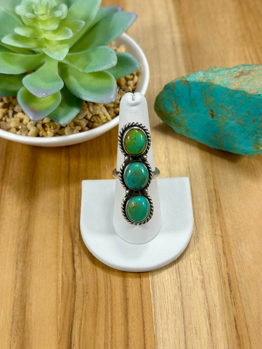 Kingman Turquoise 3 Stone Sterling Silver Ring