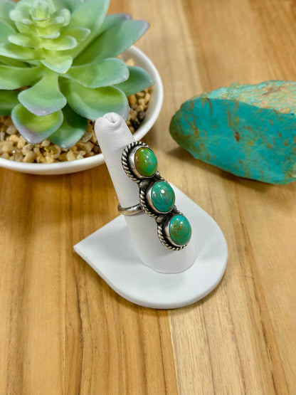 Kingman Turquoise 3 Stone Sterling Silver Ring