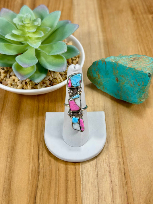 Cotton Candy 3 Stone Sterling Silver Ring