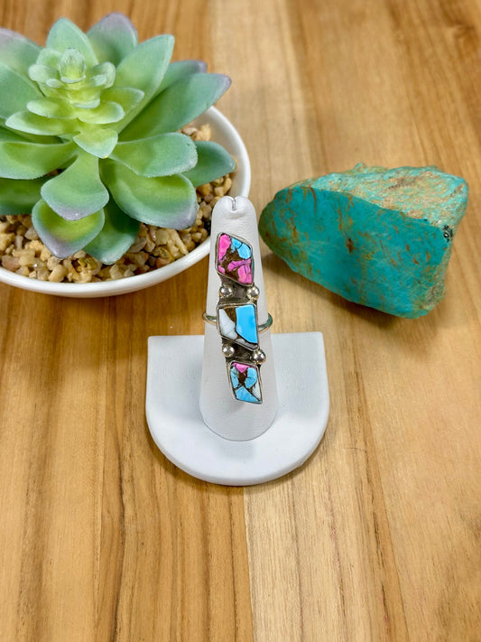 Cotton Candy 3 Stone Sterling Silver Ring