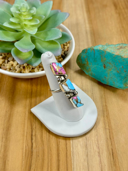 Cotton Candy 3 Stone Sterling Silver Ring