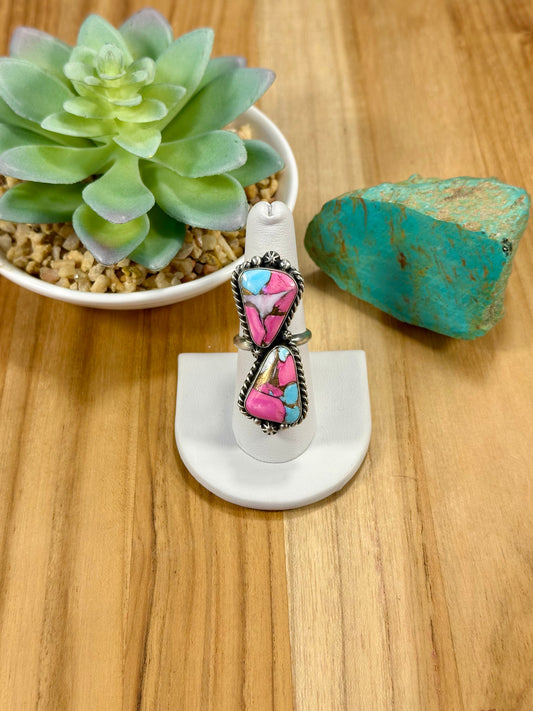 Cotton Candy 2 Stone Sterling Silver Ring