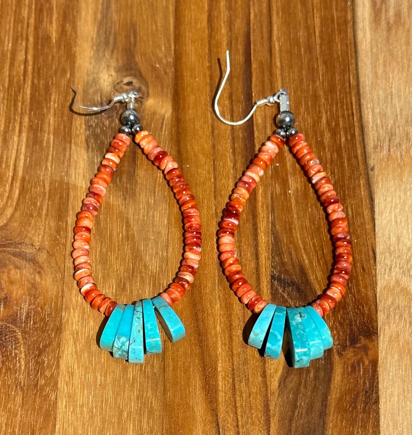 Red Spiny and Kingman Turquoise Dangle Earring