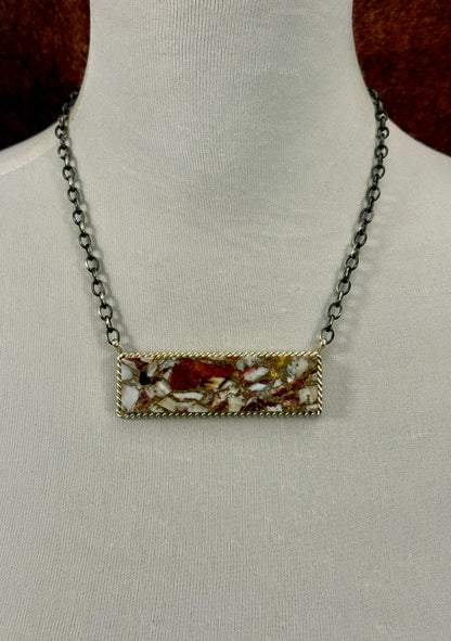 Spiny Bronze Sterling Bar Necklace