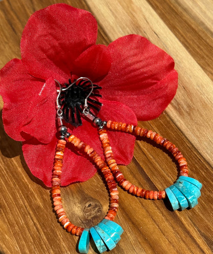 Red Spiny and Kingman Turquoise Dangle Earring