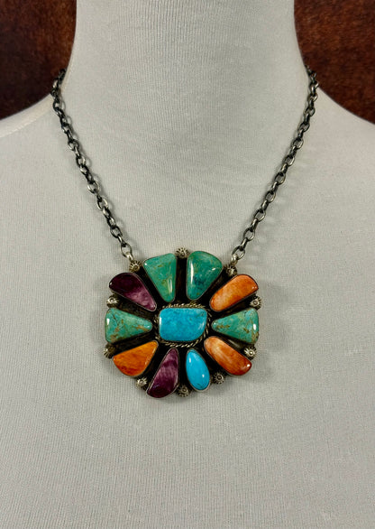Multi Color Stone Cluster Necklace