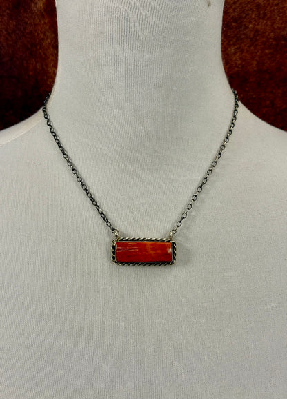Red Spiny Sterling Bar Necklace
